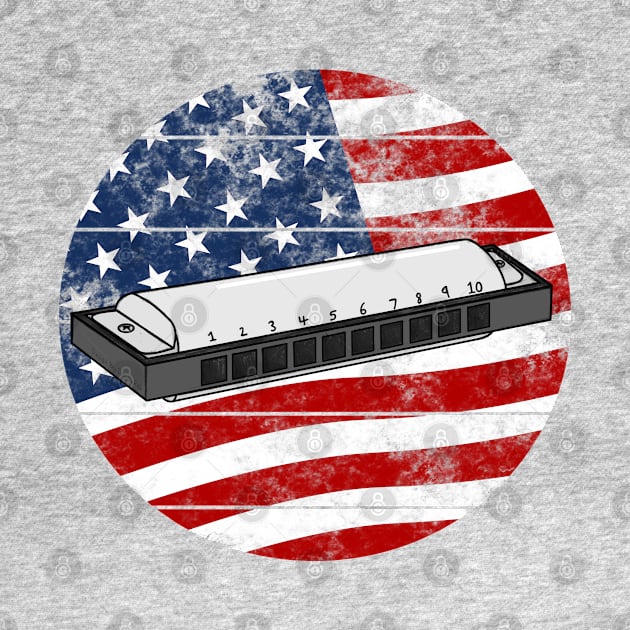 Harmonica USA Flag Harmonicist Musician 4th July by doodlerob